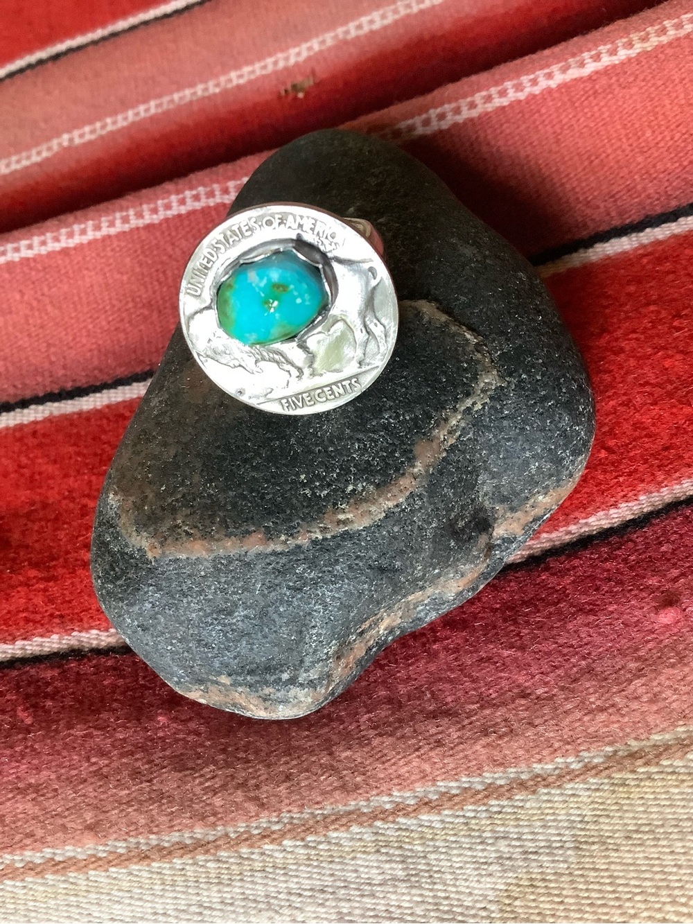 Turquoise, Buffalo nickel sterling ring, 7